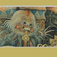 Maschera di Barong (Barong Ket). Questa maschera sacra è la più importante delle maschere di Bali. Barong simboleggia il Bene, l’energia maschile e la magia bianca. Ha gli occhi sporgenti, la pelle rossa e grandi denti perché appartiene alla famiglia dei demoni. Il suo potere magico è concentrato nella barba. Molto difficile da eseguire.