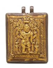 Virabhadra - Tamil Nadu XIX / XX secolo. Oro 22 carati e argento. Cm 4 x 3,6