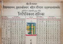Tavola nepalese che mostra l'evoluzione dei caratteri - dettaglio parte superiore