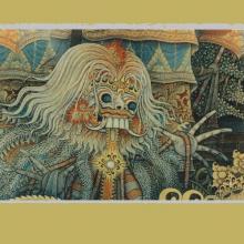 Maschera di Barong (Barong Ket). Questa maschera sacra è la più importante delle maschere di Bali. Barong simboleggia il Bene, l’energia maschile e la magia bianca. Ha gli occhi sporgenti, la pelle rossa e grandi denti perché appartiene alla famiglia dei demoni. Il suo potere magico è concentrato nella barba. Molto difficile da eseguire.