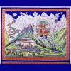 <strong>Dipinto di Norbu Pasang</strong>, pittore Sherpa, che rappresenta il monastero di Tengboché con alle spalle il monte Everest che i tibetani venerano come trono della divinità Chomolungma – Dea Madre dell’Universo.